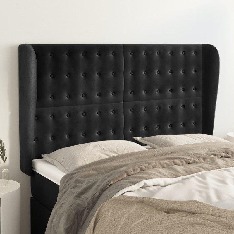 vidaXL Cabecero con orejas de terciopelo negro 147x23x118/128 cm vidaXL Cabecero con orejas de terciopelo negro 147x23x118/128 cm