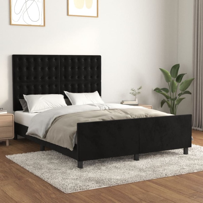vidaXL Estructura de cama con cabecero de terciopelo negro 140x190 cm vidaXL Estructura de cama con cabecero de terciopelo negro 140x190 cm