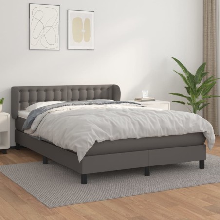 vidaXL Cama box spring con colchón cuero sintético gris 140x190 cm