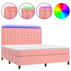 vidaXL Cama box spring colchón y LED terciopelo rosa 160x200 cm