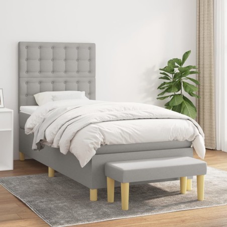 vidaXL Cama box spring con colchón tela gris claro 80x200 cm