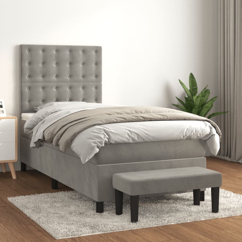 vidaXL Cama box spring con colchón terciopelo gris claro 80x200 cm vidaXL Cama box spring con colchón terciopelo gris claro 80x200 cm