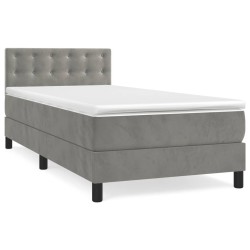 vidaXL Cama box spring con colchón terciopelo gris claro 100x200 cm