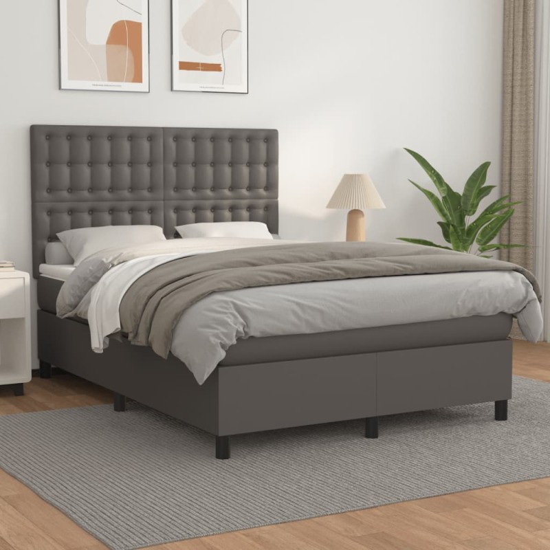 vidaXL Cama box spring con colchón cuero sintético gris 140x200 cm vidaXL Cama box spring con colchón cuero sintético gris 140x200 cm