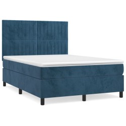 vidaXL Cama box spring con colchón terciopelo azul oscuro 140x190 cm