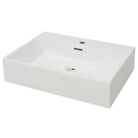 vidaXL Lavabo con orificio para grifo cerámica 60,5x42,5x14,5 cm blanco