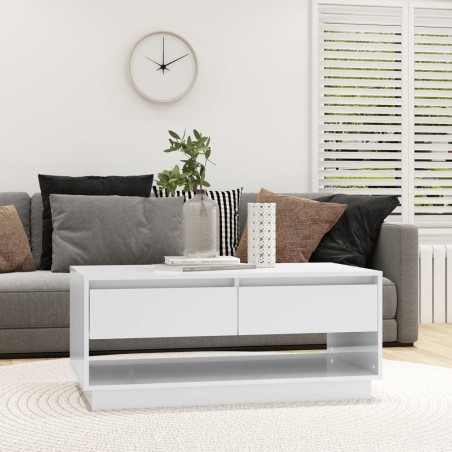 vidaXL Mesa de centro madera contrachapada blanco brillo 102,5x55x44cm