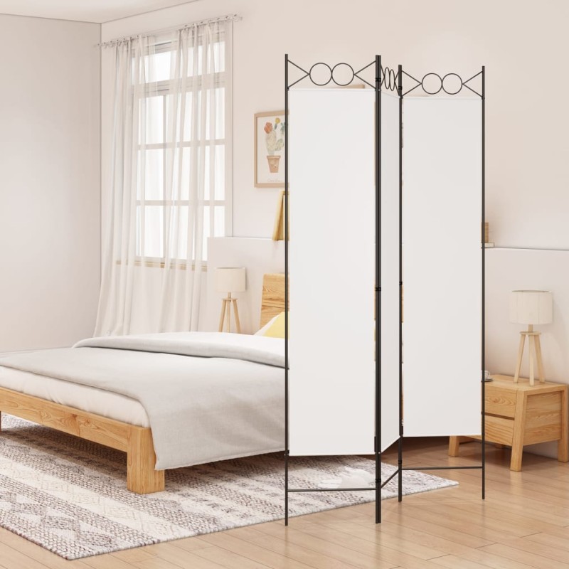 vidaXL Biombo divisor de 3 paneles de tela blanco 120x200 cm vidaXL Biombo divisor de 3 paneles de tela blanco 120x200 cm