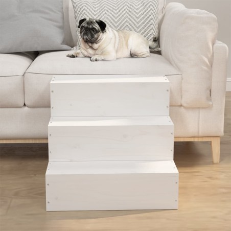 vidaXL Escalera para mascotas madera maciza pino blanco 40x37,5x35 cm