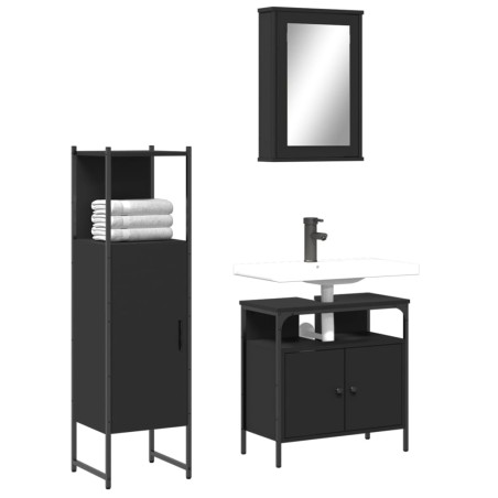 vidaXL Juego de muebles de baño 3 pzas madera contrachapada negro