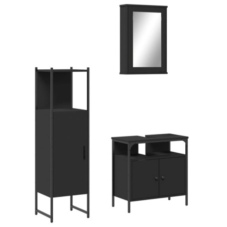 vidaXL Juego de muebles de baño 3 pzas madera contrachapada negro