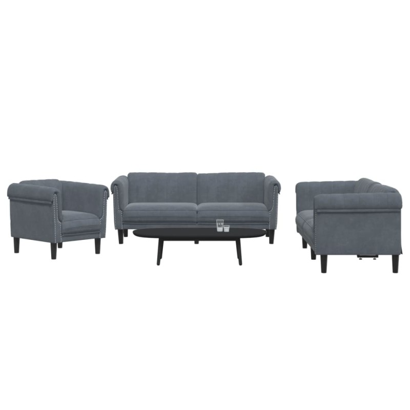 vidaXL Juego de sofás 3 piezas terciopelo gris oscuro vidaXL Juego de sofás 3 piezas terciopelo gris oscuro