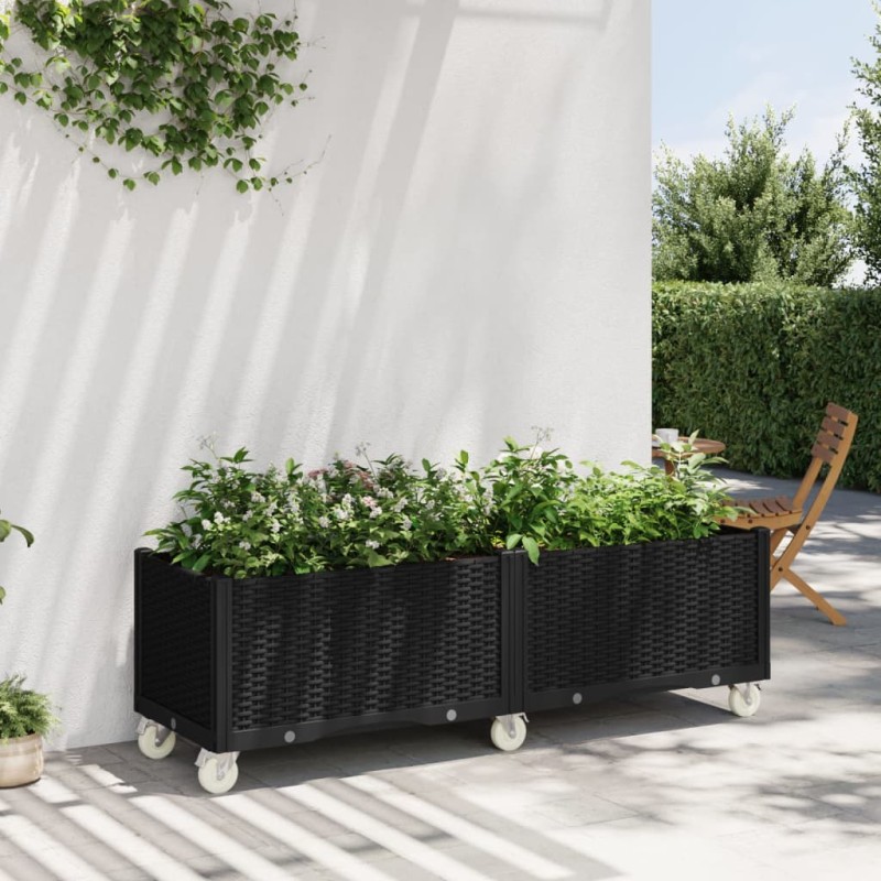 vidaXL Jardinera con ruedas PP negro 160x50x54 cm vidaXL Jardinera con ruedas PP negro 160x50x54 cm