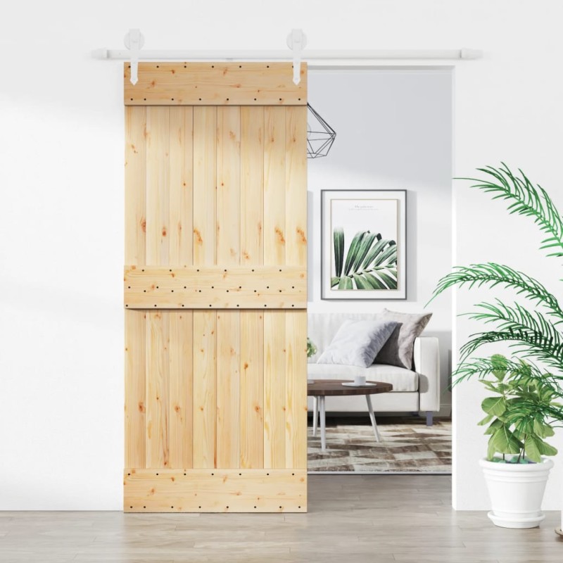 vidaXL Puerta corredera con herrajes madera maciza de pino 85x210 cm vidaXL Puerta corredera con herrajes madera maciza de pino 85x210 cm