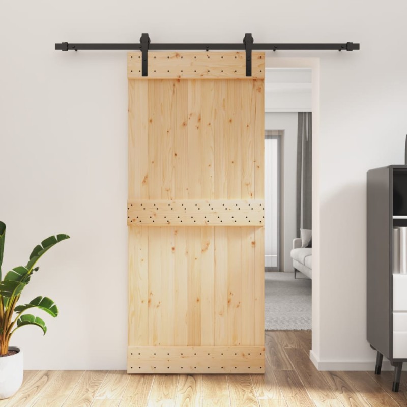vidaXL Puerta corredera con herrajes madera maciza de pino 90x210 cm vidaXL Puerta corredera con herrajes madera maciza de pino 90x210 cm