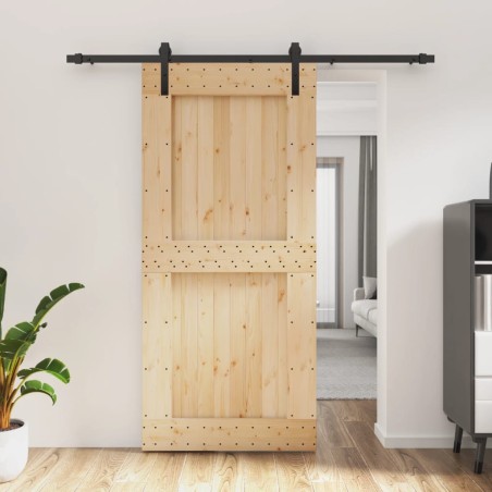vidaXL Puerta corredera con herrajes madera maciza de pino 95x210 cm