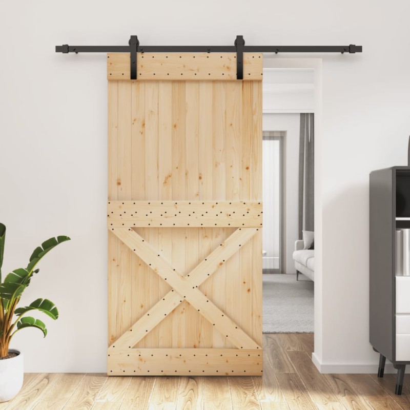 vidaXL Puerta corredera con herrajes madera maciza de pino 100x210 cm vidaXL Puerta corredera con herrajes madera maciza de pino 100x210 cm