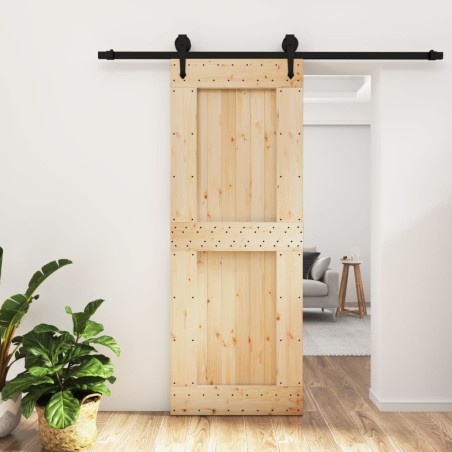 vidaXL Puerta corredera con herrajes madera maciza de pino 80x210 cm