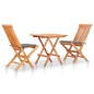 vidaXL Set de bistró 3 pzas con cojines grises madera maciza de teca 