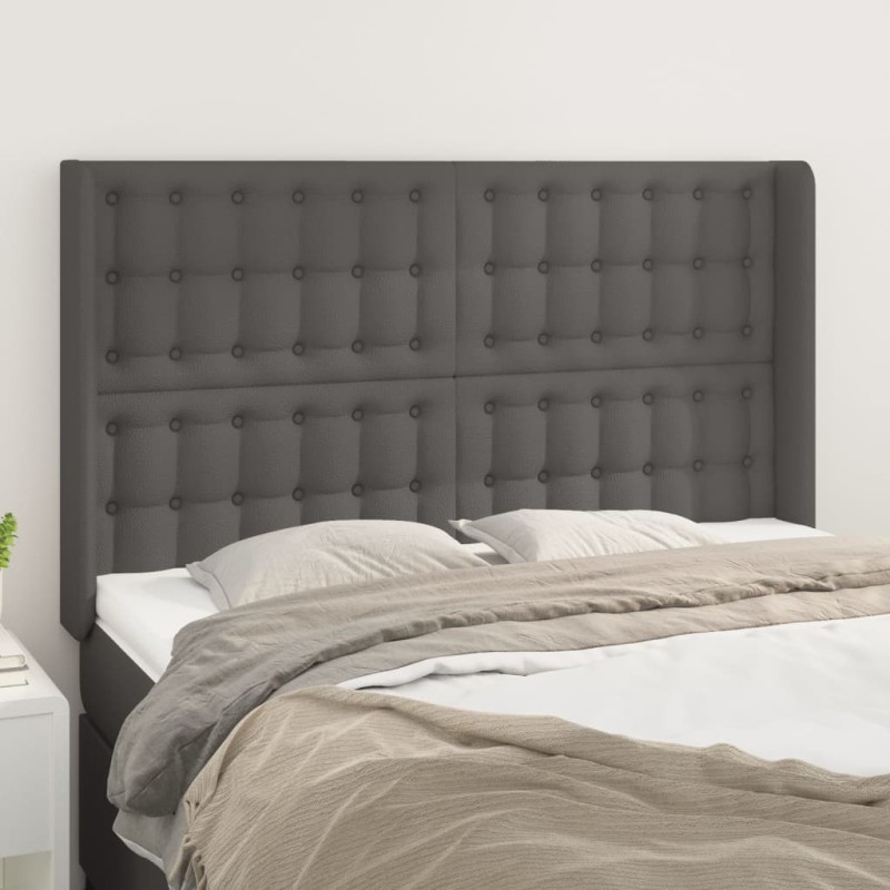 vidaXL Cabecero con orejas cuero sintético gris 147x16x118/128cm vidaXL Cabecero con orejas cuero sintético gris 147x16x118/128cm