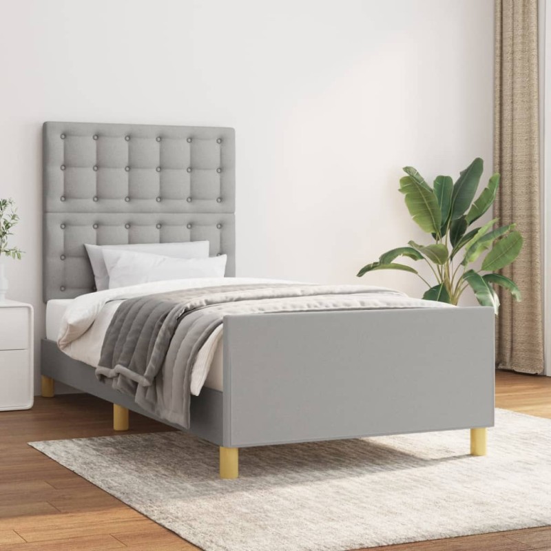 vidaXL Estructura de cama con cabecero de tela gris claro 80x200 cm vidaXL Estructura de cama con cabecero de tela gris claro 80x200 cm