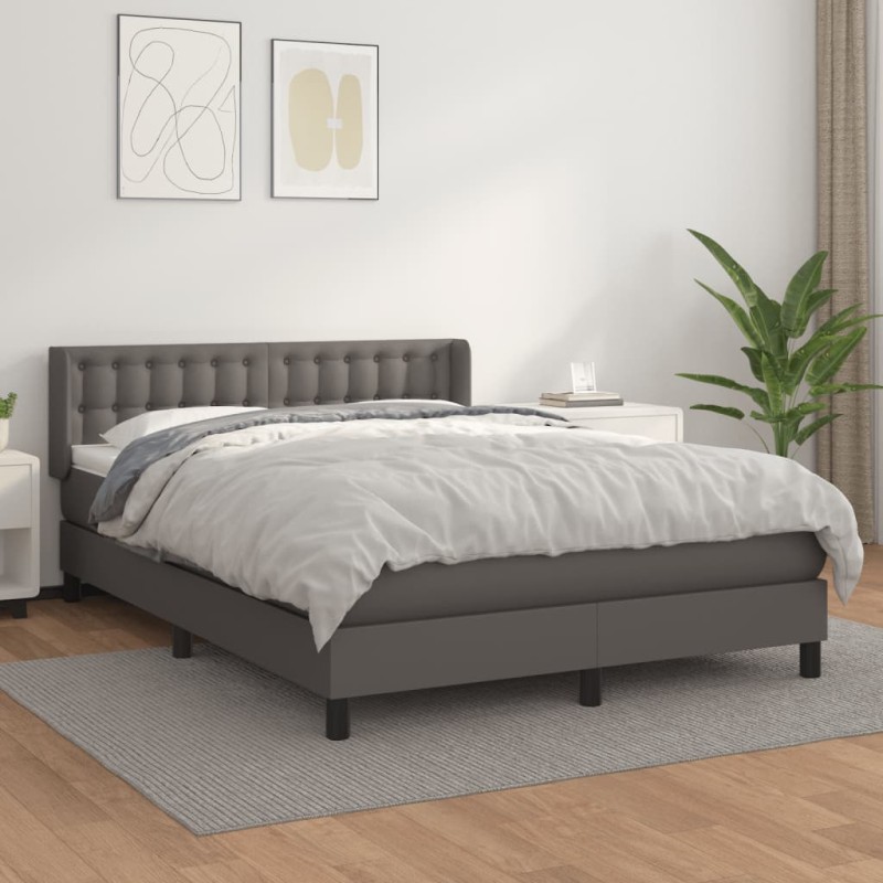 vidaXL Cama box spring con colchón cuero sintético gris 140x190 cm vidaXL Cama box spring con colchón cuero sintético gris 140x190 cm