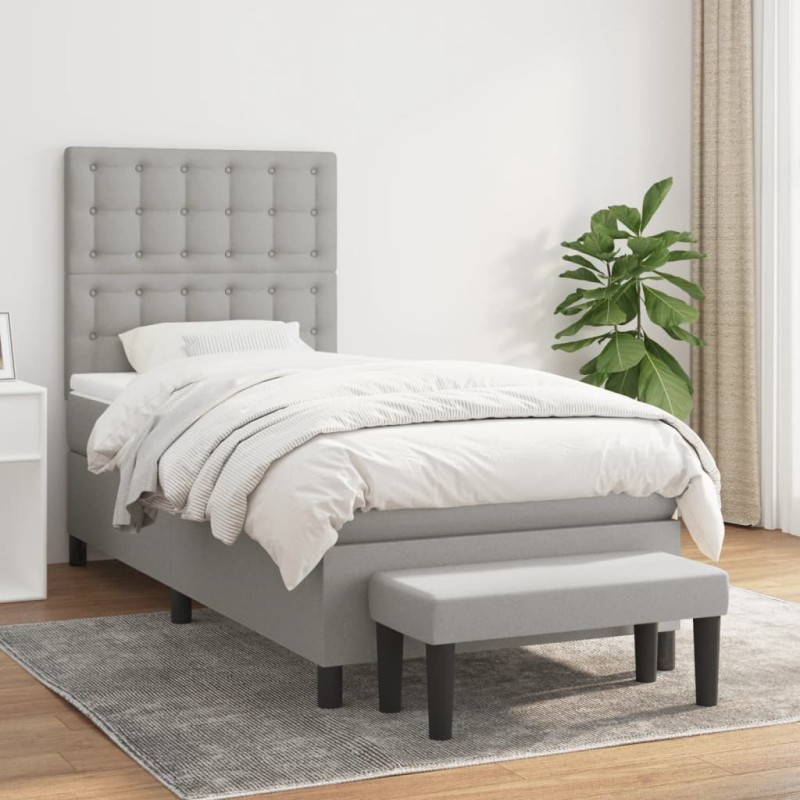vidaXL Cama box spring con colchón tela gris claro 80x200 cm vidaXL Cama box spring con colchón tela gris claro 80x200 cm