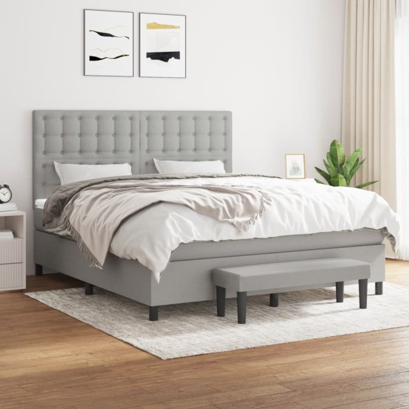 vidaXL Cama box spring con colchón tela gris claro 160x200 cm vidaXL Cama box spring con colchón tela gris claro 160x200 cm