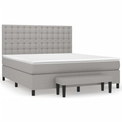 vidaXL Cama box spring con colchón tela gris claro 160x200 cm