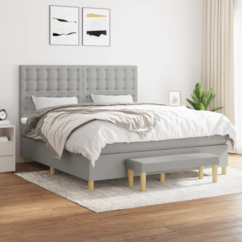 vidaXL Cama box spring con colchón tela gris claro 160x200 cm vidaXL Cama box spring con colchón tela gris claro 160x200 cm