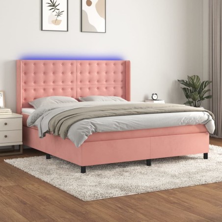 vidaXL Cama box spring colchón y LED terciopelo rosa 160x200 cm