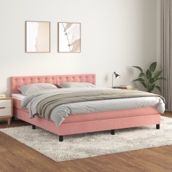 vidaXL Cama box spring con colchón terciopelo rosa 160x200 cm
