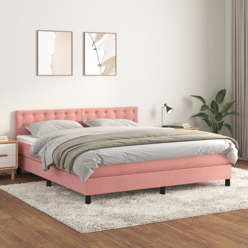 vidaXL Cama box spring con colchón terciopelo rosa 160x200 cm vidaXL Cama box spring con colchón terciopelo rosa 160x200 cm