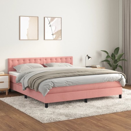 vidaXL Cama box spring con colchón terciopelo rosa 160x200 cm