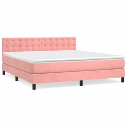 vidaXL Cama box spring con colchón terciopelo rosa 160x200 cm