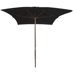 vidaXL Sombrilla de jardín con palo de madera negra 200x300 cm 