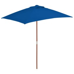 vidaXL Sombrilla de jardín con palo de madera azul 150x200 cm