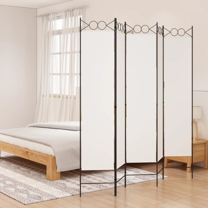 vidaXL Biombo divisor de 5 paneles de tela blanco 200x200 cm vidaXL Biombo divisor de 5 paneles de tela blanco 200x200 cm