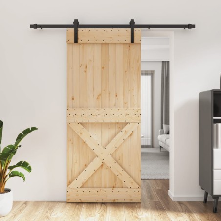 vidaXL Puerta corredera con herrajes madera maciza de pino 90x210 cm