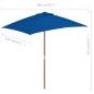 vidaXL Sombrilla de jardín con palo de madera azul 150x200 cm vidaXL Sombrilla de jardín con palo de madera azul 150x200 cm
