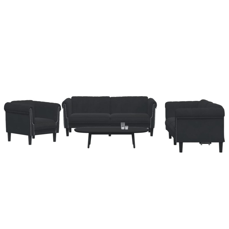 vidaXL Juego de sofás 3 piezas terciopelo negro