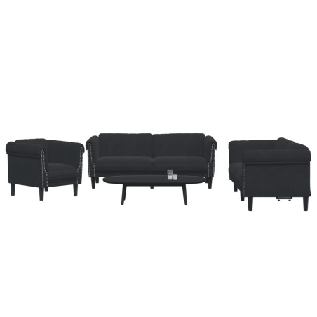 vidaXL Juego de sofás 3 piezas terciopelo negro