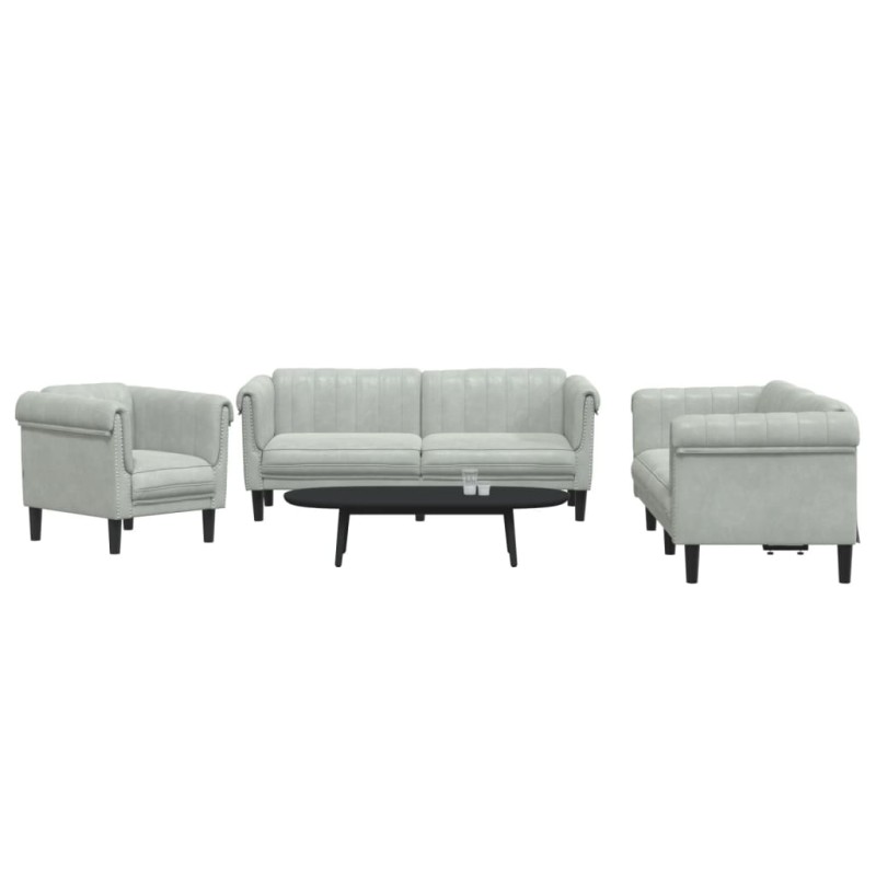 vidaXL Juego de sofás 3 piezas terciopelo gris claro vidaXL Juego de sofás 3 piezas terciopelo gris claro