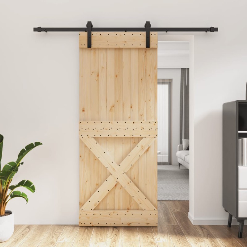 vidaXL Puerta corredera con herrajes madera maciza de pino 85x210 cm vidaXL Puerta corredera con herrajes madera maciza de pino 85x210 cm