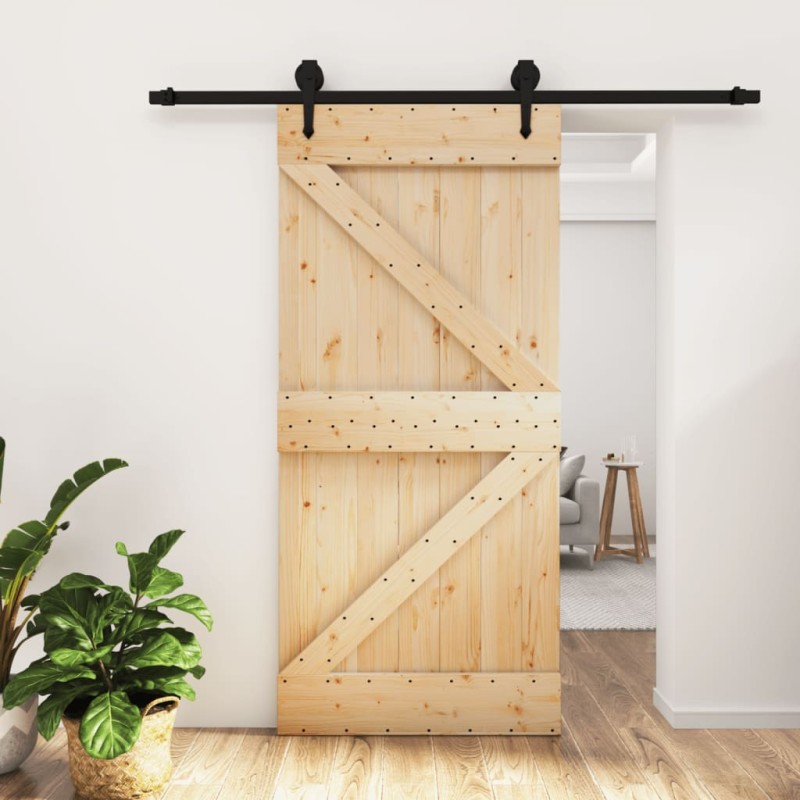 vidaXL Puerta corredera con herrajes madera maciza de pino 95x210 cm vidaXL Puerta corredera con herrajes madera maciza de pino 95x210 cm