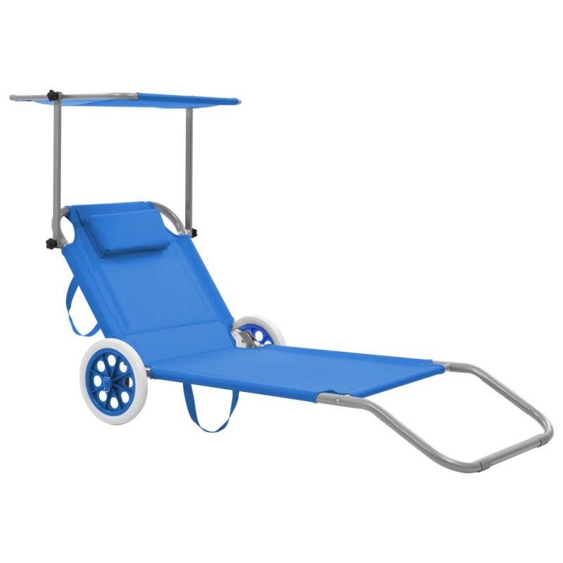 vidaXL Tumbona plegable con toldo y ruedas acero gris vidaXL Tumbona plegable con toldo y ruedas acero gris