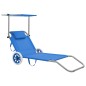 vidaXL Tumbona plegable con toldo y ruedas acero gris vidaXL Tumbona plegable con toldo y ruedas acero gris
