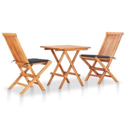 vidaXL Set de bistró 3 pzas con cojines antracita madera maciza teca 
