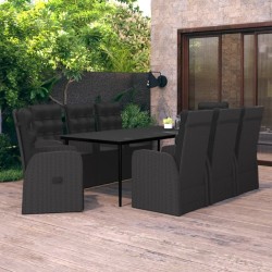 vidaXL Juego de comedor de jardín 9 piezas con cojines negro