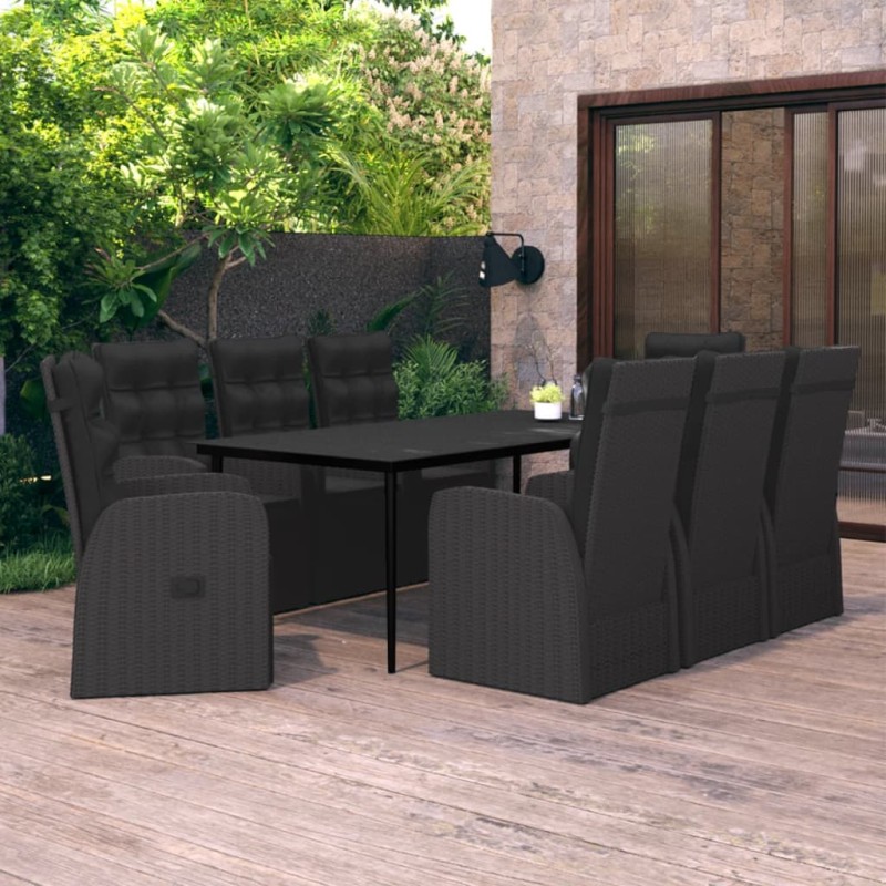 vidaXL Juego de comedor de jardín 9 piezas con cojines negro vidaXL Juego de comedor de jardín 9 piezas con cojines negro